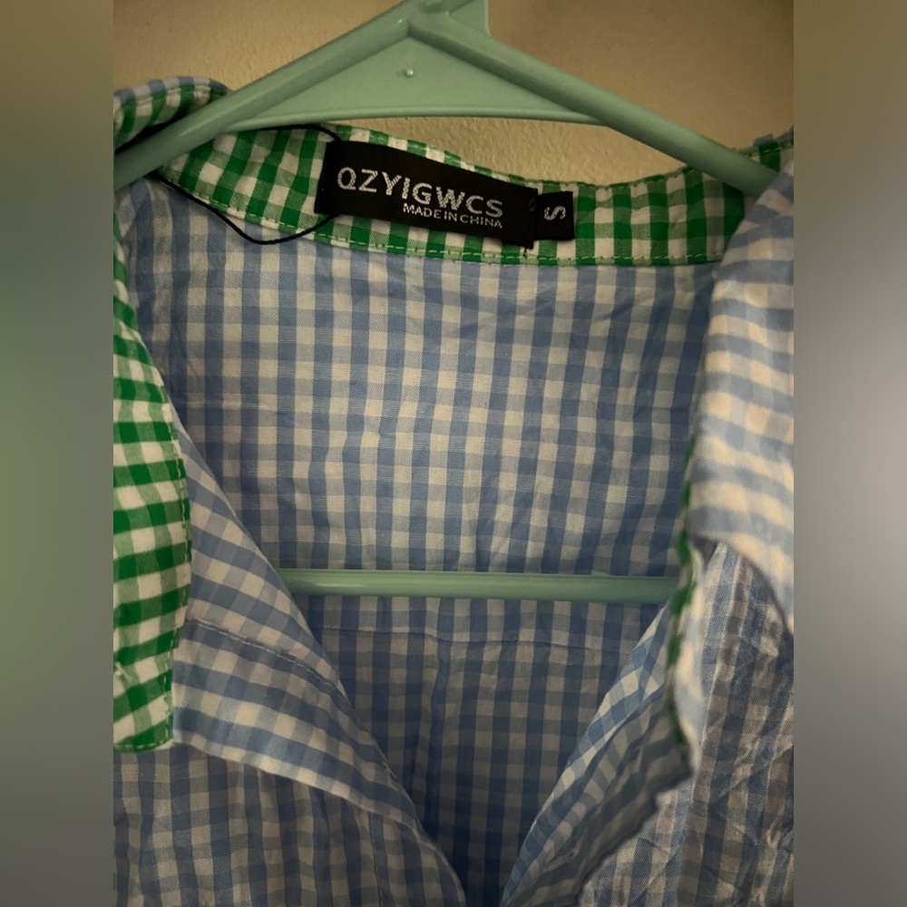 Men’s Blue gingham button down - Picture 2 of 5